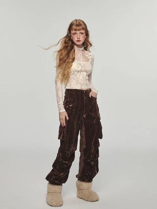 Major Savings Velvet Wide Leg Workwear Pants [s0000004746]
