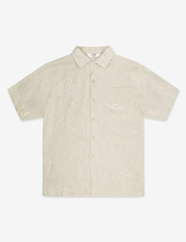 Best Seller Huck Embroidered Short Sleeve Shirt - Natural