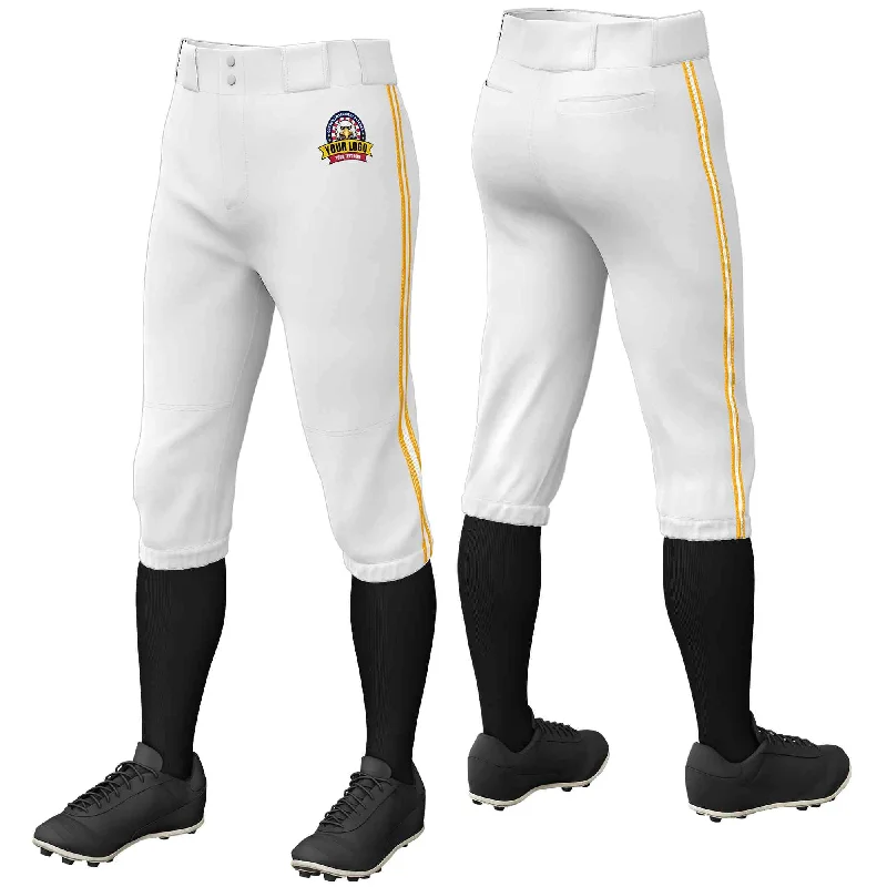 Super Discount Custom White Yellow White-Yellow Classic Fit Stretch Practice Knickers Baseball Pants