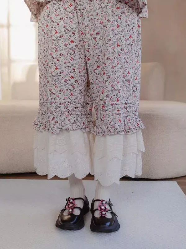 Steals and Deals Peplum Printed Embroidered Spliced ​​Lace Wide Leg Pants【s0000007943】