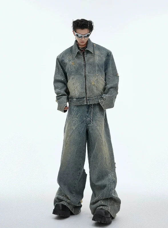 Now Available Drawn Lines and Splatters Denim Jacket & Jeans Set