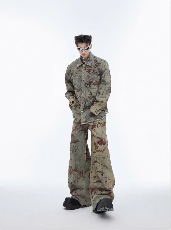Value Pack Heavy Spray Painted Denim Jacket & Jeans Set