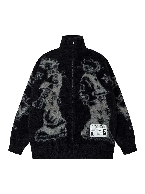 Bargain Blast Thesupermade Graffiti Faux Mink Fur Zip Up Sweater