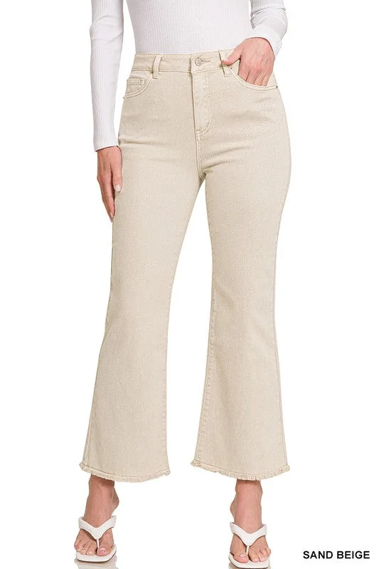 Weekend Specials to Celebrate Acid Washed High Waist Frayed Hem Bootcut Pants