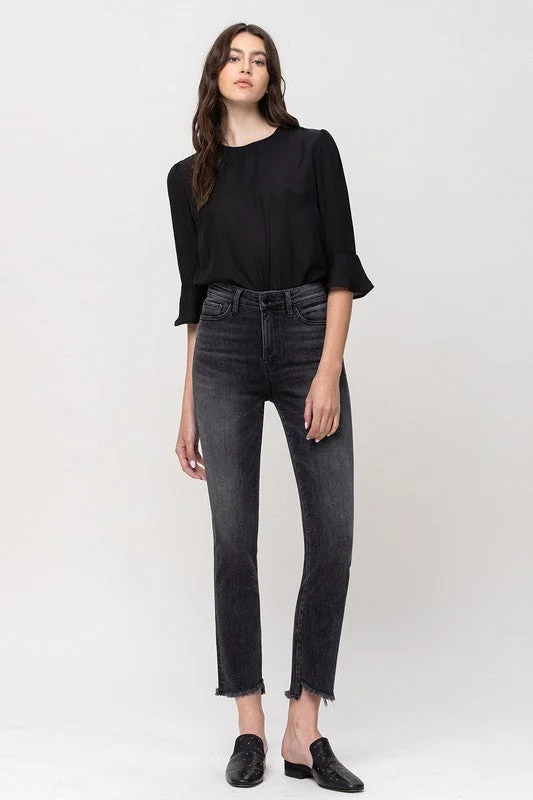 Super Bargain High Rise Straight Crop with Uneven Hem Details