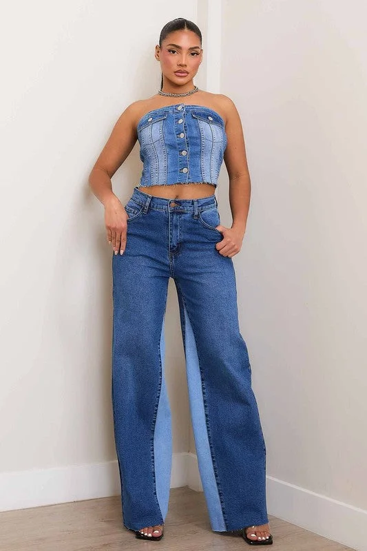 Deep Discounts High-Rise Color Block Wide Jeans