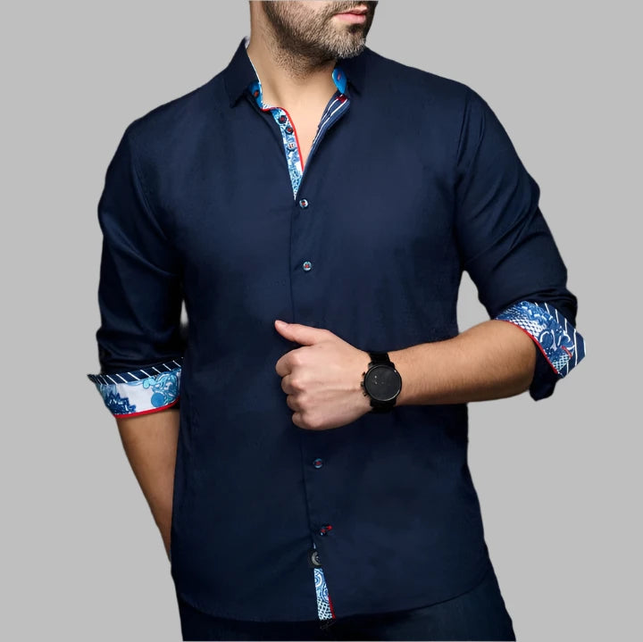 Limited Edition Au Noir "Adjani" Woven Long Sleeve Sport Shirt - Navy