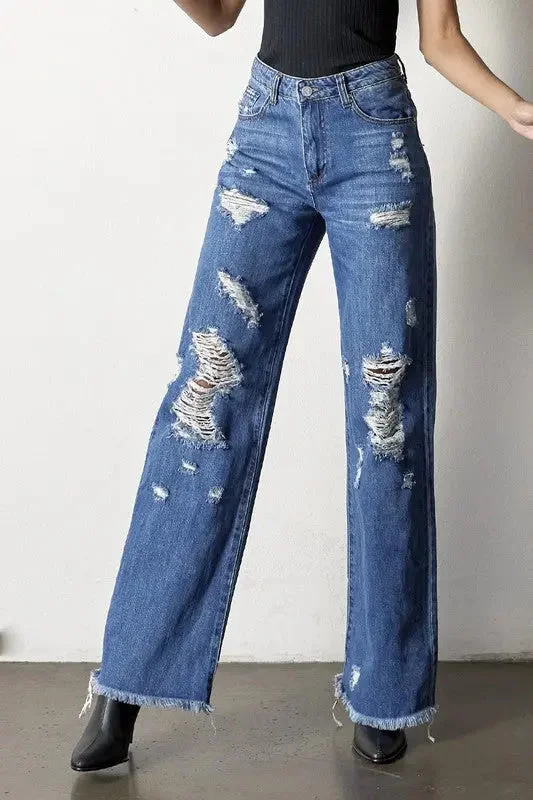 Weekend Discounts to Celebrate Distressed Frayed Hem Dad Jeans