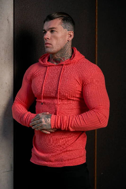 Weekend Deals That Please Father Sons Classic Coral Ribbed Knit Hoodie Jumper - FSH909