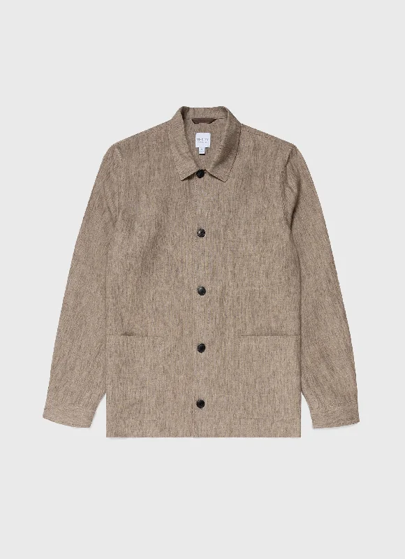 Crazy Savings Men's Linen Twin Pocket Jacket in Dark Stone