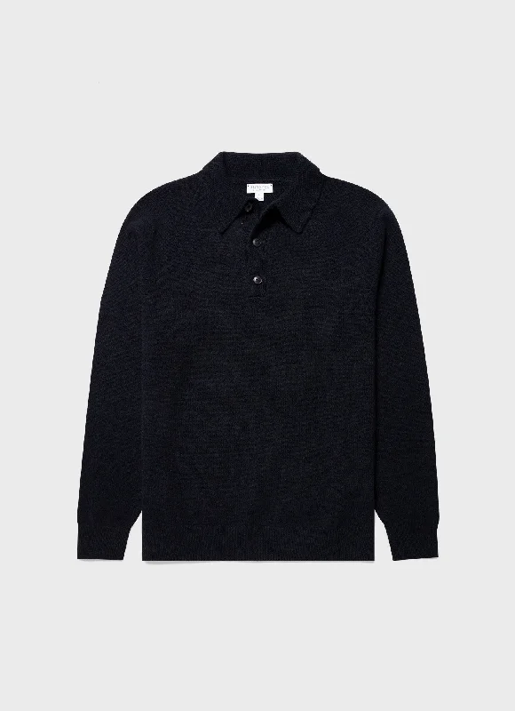 Weekend Offers That Dazzle Men's Lambswool Polo Shirt in Dark Navy Mouline