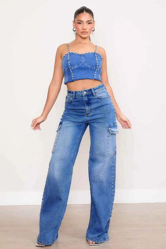 Crazy Deals Pearl High-Rise Wide Leg Cargo Jeans