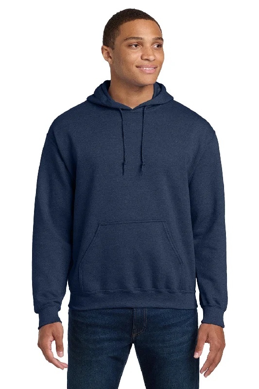 Final Offer Gildan Mens Pill Resistant Hooded Sweatshirt Hoodie w/ Pouch Pocket - Heather Dark Navy Blue