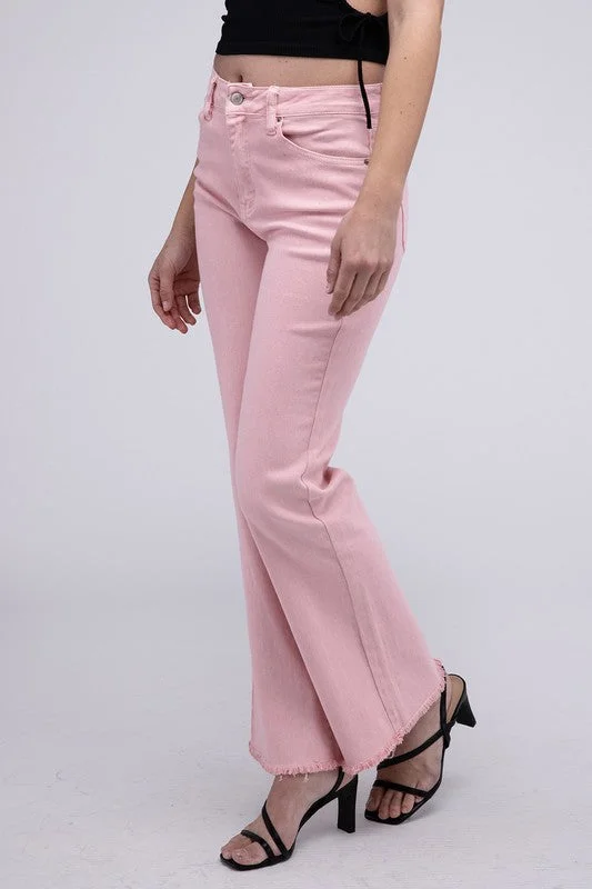 Final Clearance Acid Washed Frayed Cutoff Hem Straight Wide Pants
