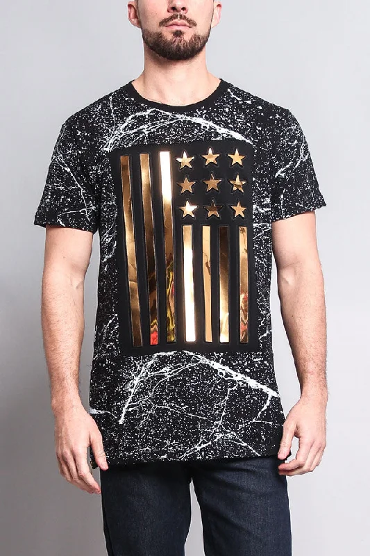 The Best Prices Metallic American Flag Marble Print T-Shirt