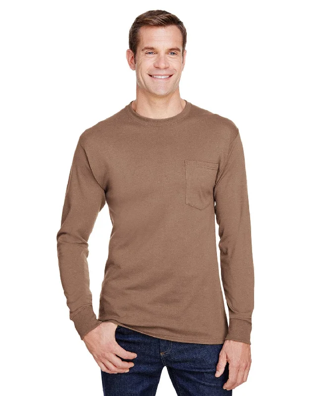 Weekend Shopping Extravaganza Hanes Workwear Long Sleeve Pocket T-Shirt | Army Brown