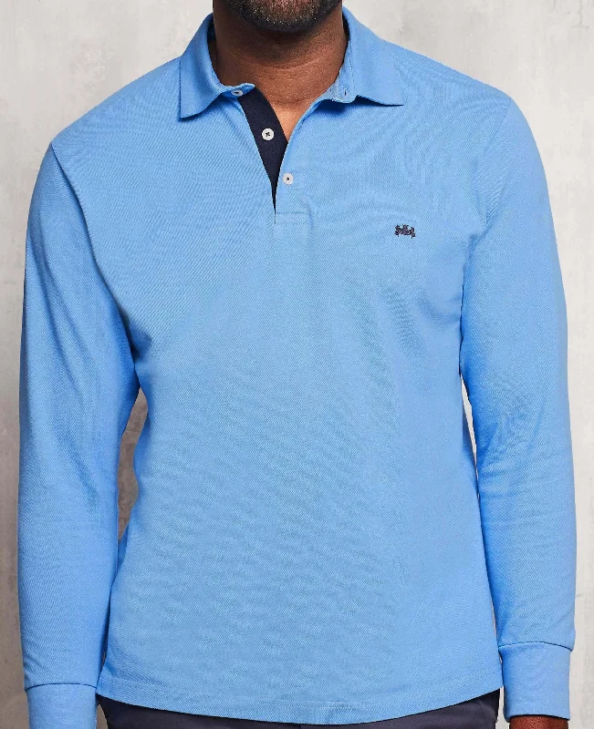 Weekend Specials to Savor Ocean Blue Long Sleeve Polo Shirt