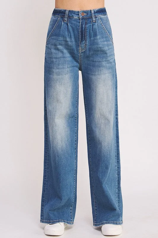 Deal Dash High Rise Pleat Detail Trouser Jeans W/ Stretch