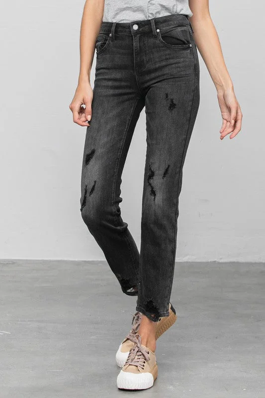 Discount Days Mid Rise Distressed Straight Jeans