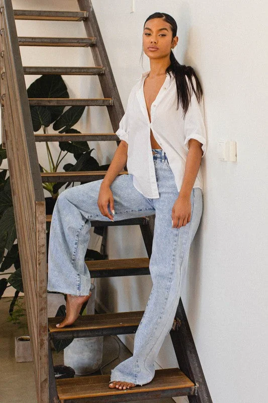Stock Clearance High-Rise Color Block Wide Leg Jeans