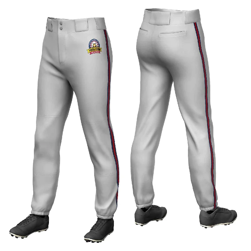 Amazing Deals Custom Gray Navy Red-Navy Classic Fit Stretch Practice Pull-up Baseball Pants