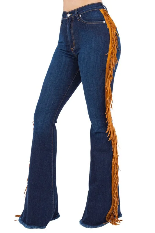 Price Drop Fringe Bell Bottom in Dark Blue