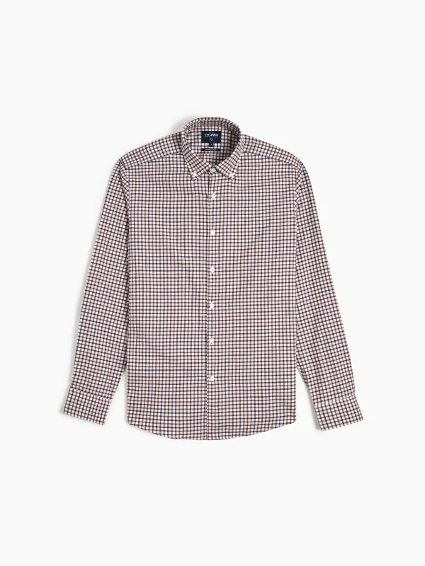 Hurry In Slim Fit Navy & Burgundy Block Check Brushed Cotton Shirt