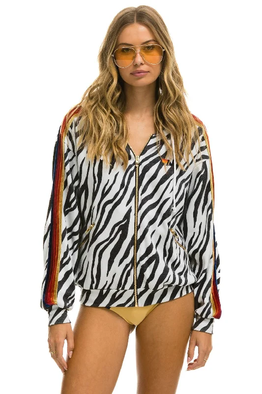 Clearance Sale CLASSIC RELAXED ZIP HOODIE WITH POCKETS - ZEBRA