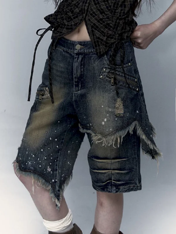 Early Access Punk street washed and worn wide-leg jeans【s0000008127】