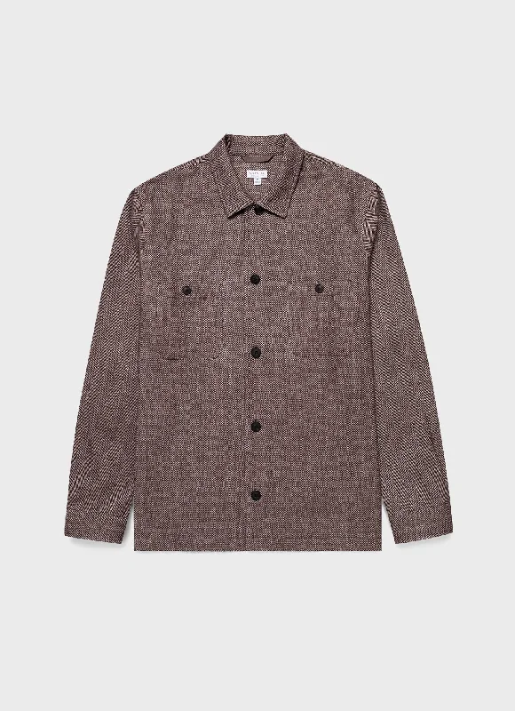 Instant Discount Men's Herringbone Overshirt in Light Brown