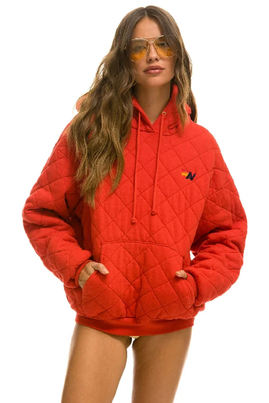 Lowest Rates QUILTED RELAXED PULLOVER HOODIE - RED