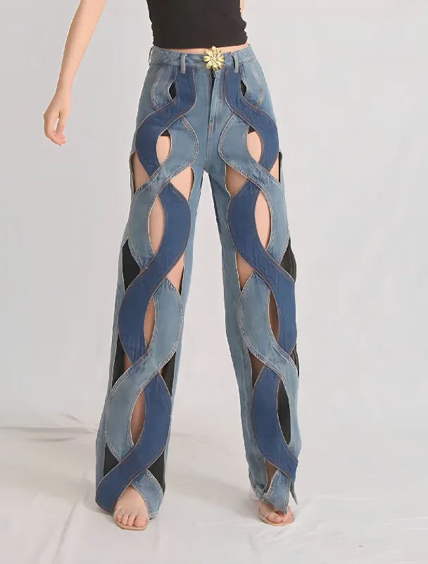 Closeout Sale Fashionella Hollow Out Wide Leg Women Jeans