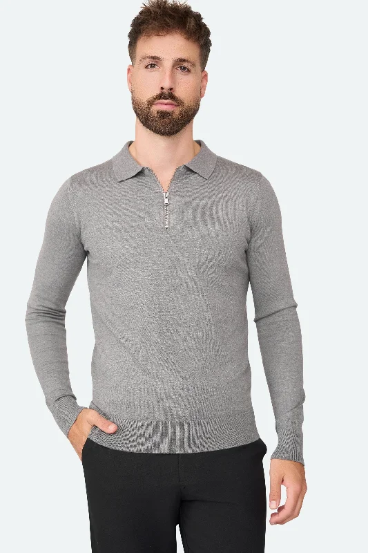 Weekend Offers That Delight Nathan Zipper Longsleeve Polo Antra Melange
