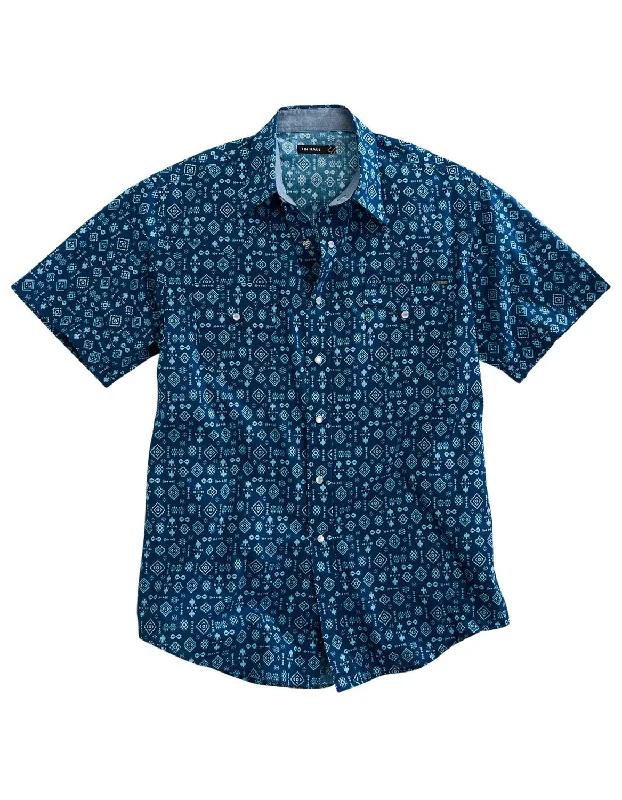 Weekend Savings Extravaganza Tin Haul Mens 1954 Indigo Aztec Blue 100% Cotton S/S Shirt
