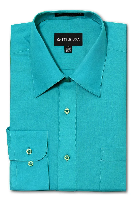 Super Deal Men's Basic Solid Color Button Up Dress Shirt (Turquoise)