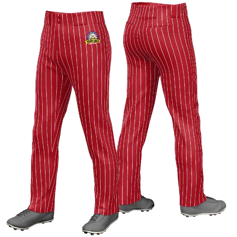 YEAR-End Sale Custom Red White Pinstripe Fit Stretch Practice Loose-fit Baseball Pants YEAR-End Sale Custom Red White Pinstripe Fit Stretch Practice Loose-fit Baseball Pants