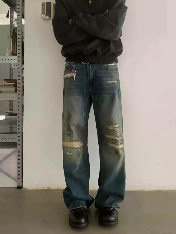 Price Cut Ripped Spots Faded Jeans