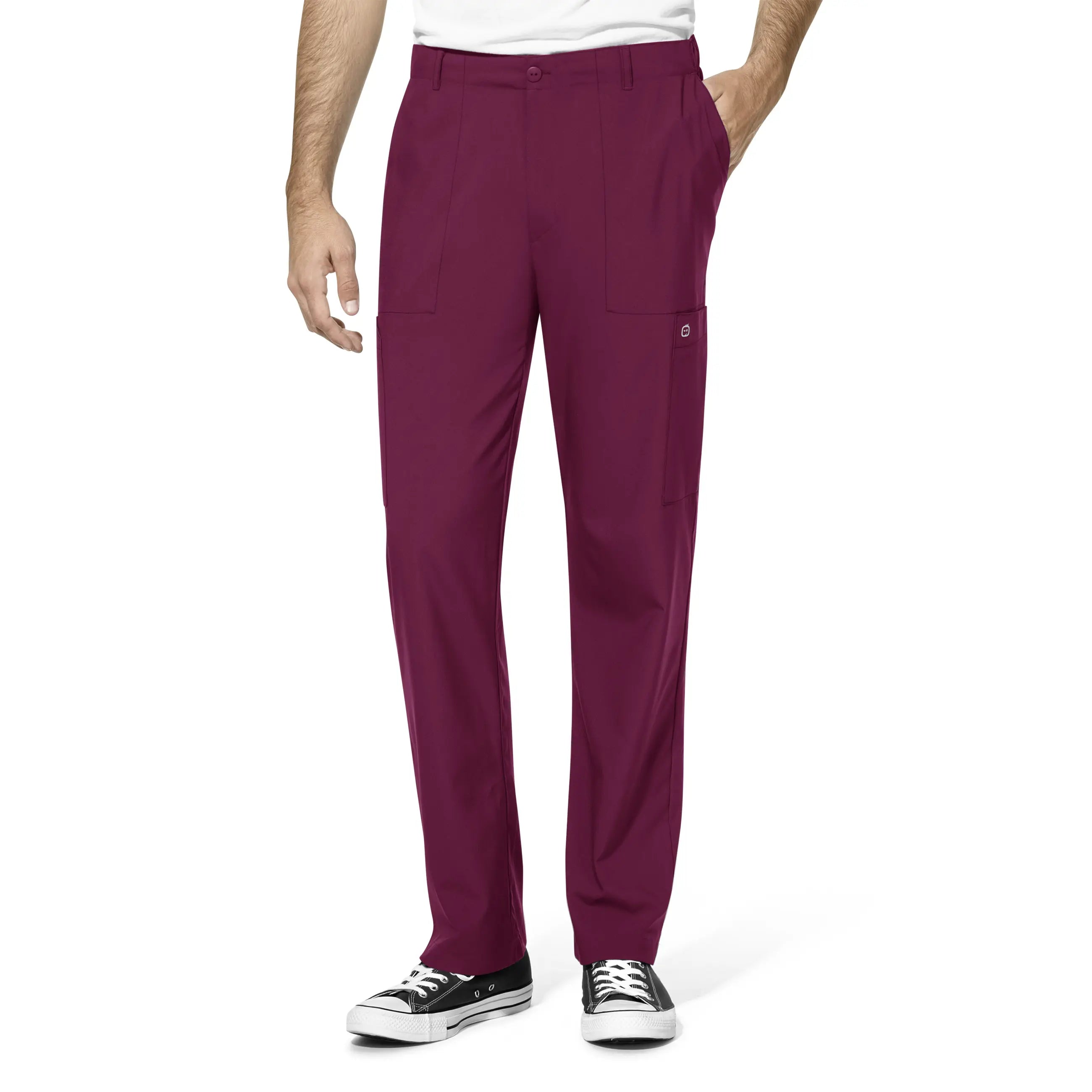 Low Cost Wink Men's Flat Front Cargo Scrub Pant - Wine