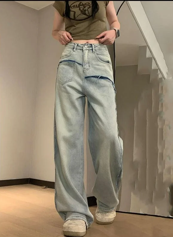 Weekend Specials to Cherish Washed Raw Edge Straight Jeans