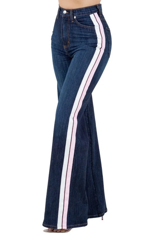 Clearance Sale Striped Wide Leg Pant in Dark Denim