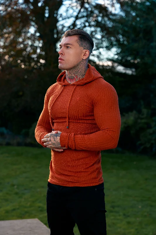 Great Deals Father Sons Classic Rust Ribbed Knit Hoodie Jumper - FSH910