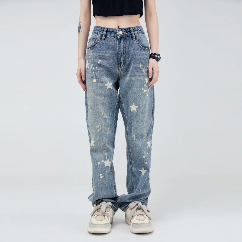 Weekend Bargains to Cherish Star Printed Straight Jeans