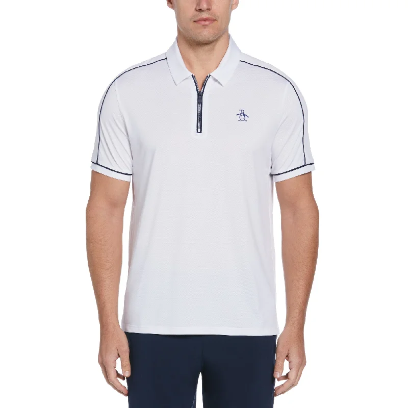 Half Price Piped Performance Quarter Zip Tennis Polo Shirt In Bright White