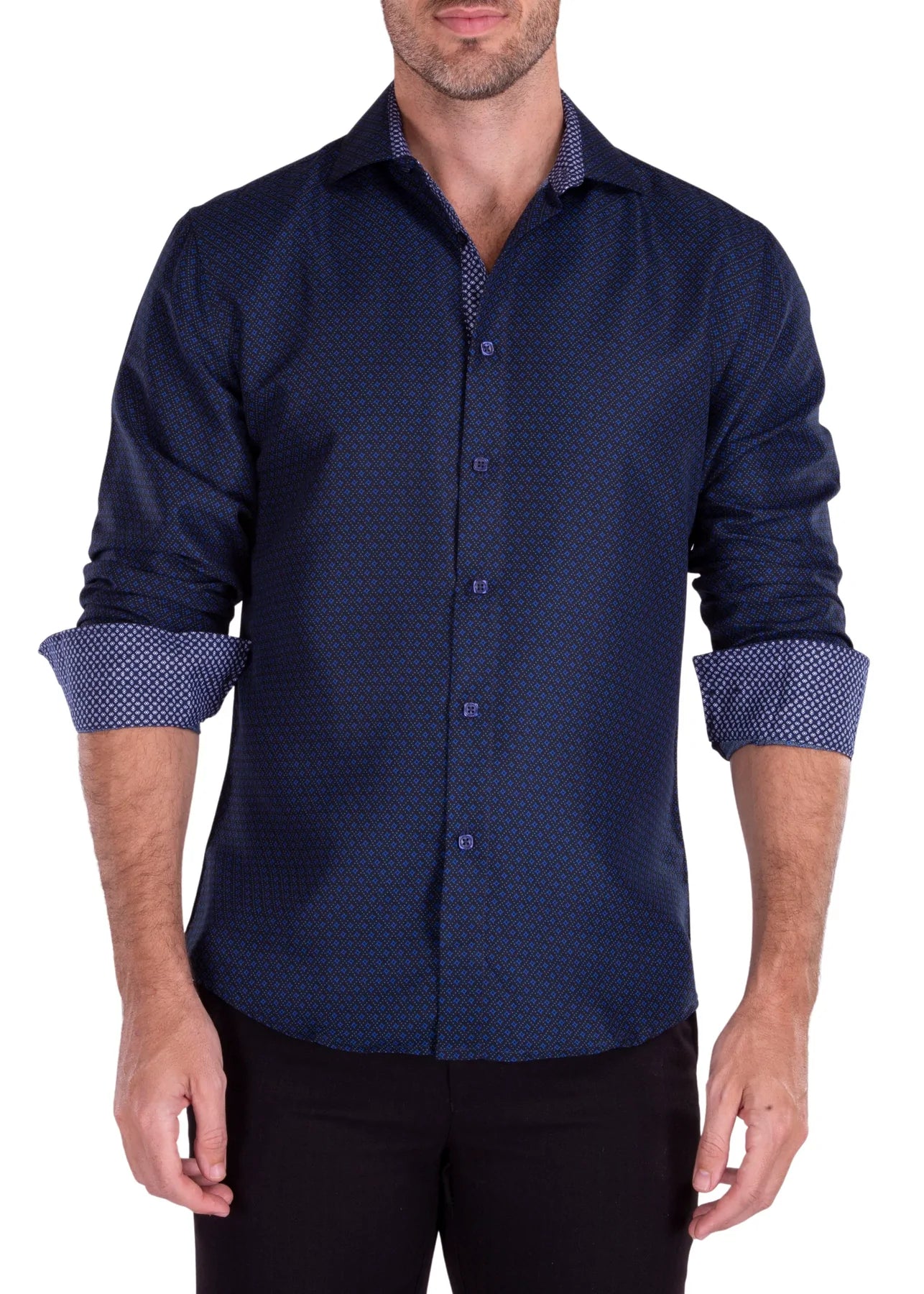 Great Deals BC Collection Men's Fancy Navy  Print Long Sleeve
