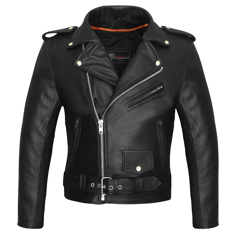 Weekend Bargains to Relish VL516 Men's Premium Leather Classic Motorcycle Jacket Plain Side w/ Belted Waist Weekend Bargains to Relish VL516 Men's Premium Leather Classic Motorcycle Jacket Plain Side w/ Belted Waist