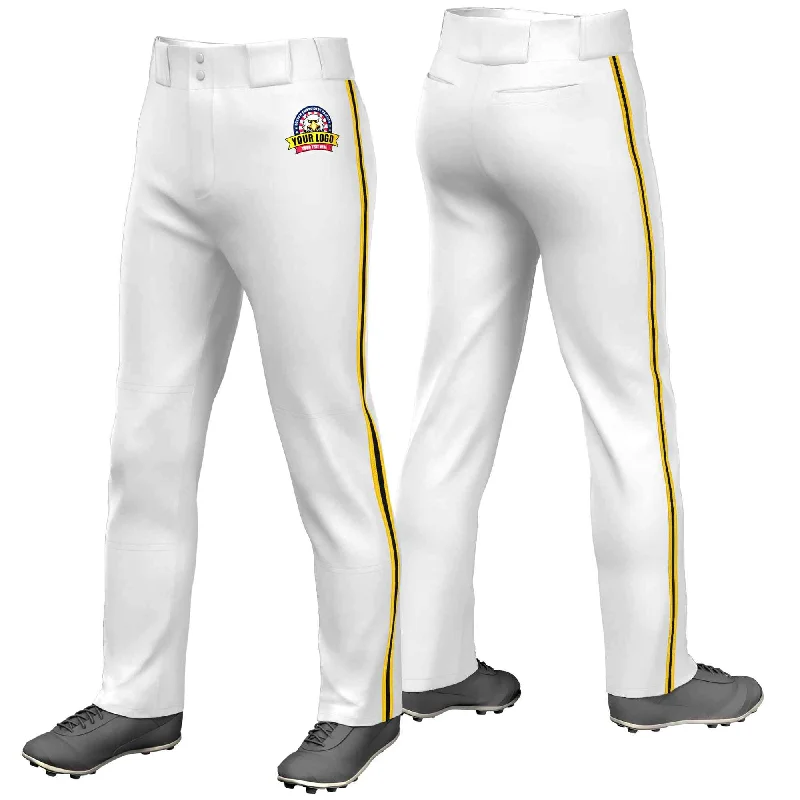 Online Exclusive Custom White Gold Black-Gold Classic Fit Stretch Practice Loose-fit Baseball Pants Online Exclusive Custom White Gold Black-Gold Classic Fit Stretch Practice Loose-fit Baseball Pants