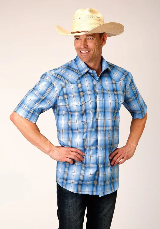 Weekend Bargains to Snag Roper Mens Cornflower Plaid Blue 100% Cotton S/S Shirt