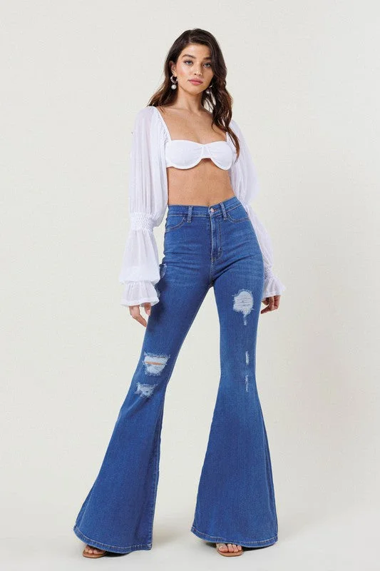 Deal of the Day High-Rise Distressed Flare Jeans