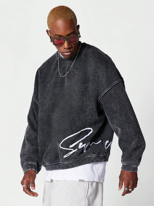 Blowout Deals Oversized Fit Washed Sweatshirt With Front And Back Embroidery