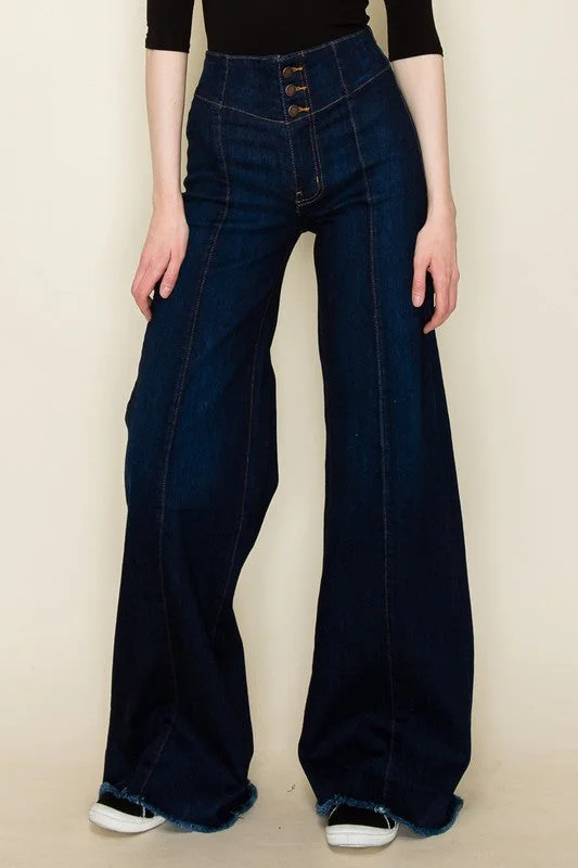 Can't Miss Front Seam Detailing High Waist Vintage Flare Wide Leg Jeans